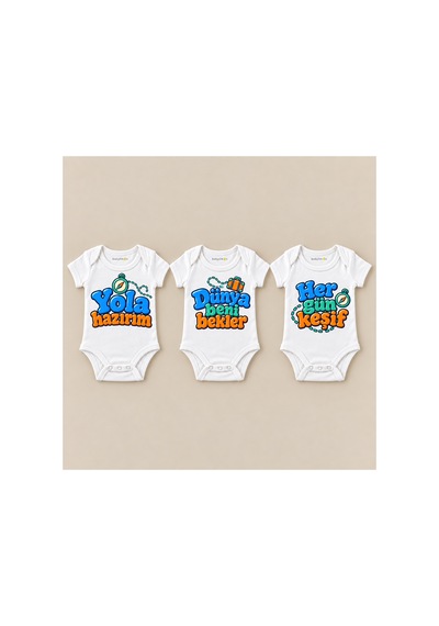 Babylimon Küçük Gezgin Üçlü Beyaz Kısa Kollu Bebek Zıbın Seti Beyaz - 930083906 Beyaz