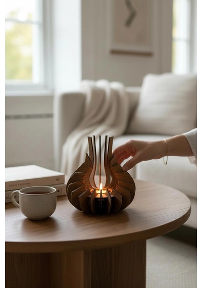 Modern Doğal Ahşap Mumluk Premium Tealight Mumluk 16 Cm Varsayılan