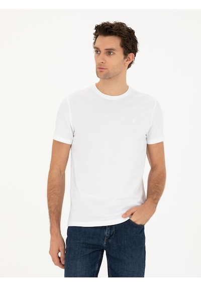 Beyaz Slim Fit Bisiklet Yaka T-shirt 15841036