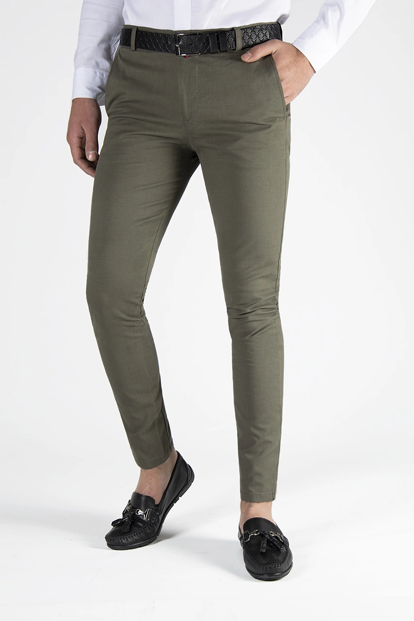 Veaven Erkek Haki Slim Fit Düz Model İtalyan Kesim Keten Pantolon Çok Renkli14
