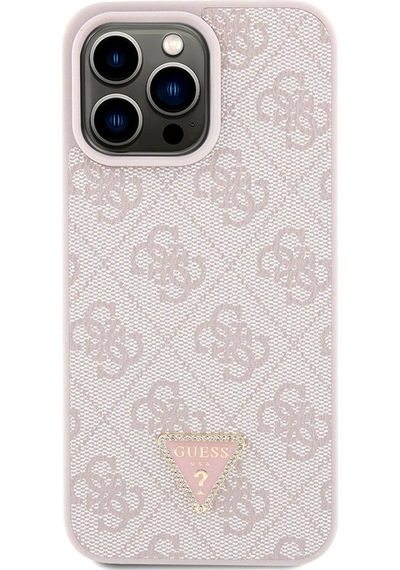 Apple Uyumlu iPhone 15 Pro Max Kılıf Guess Lisanslı Pu Deri Askılı Taşlı Üçgen Logo 4g Strass Crossbody