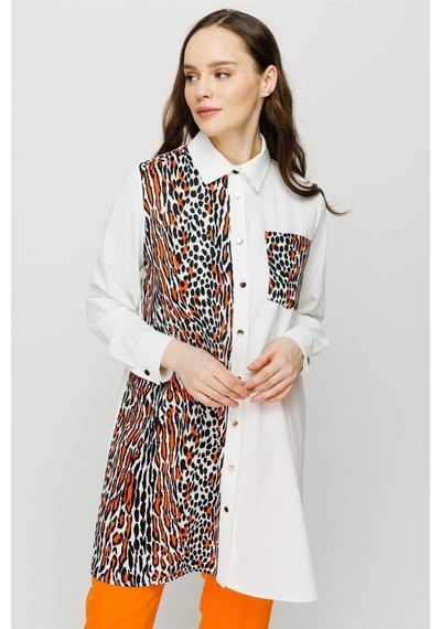 Esswaap Leopar Baskı Detaylı Şık Tunik Oranj-oranj Oranj