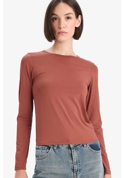 Defacto Slim Fit Dar Kesim Bisiklet Yaka Basic Düz Uzun Kollu Tişört D3756ax25aubr228 Bordo