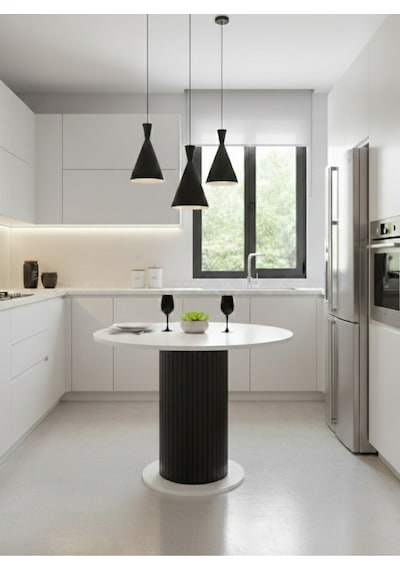Güneş Model Mdf Ayaklı 90cm Çaplı Yuvarlak Mutfak Masası Sandalye Yok Beyaz-siyah Güneş Model Mdf Ayaklı 90cm Çaplı Yuvarlak Mutfak Masası Sandalye Yok Beyaz-siyah