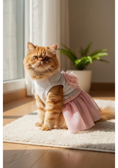 Rosie Pink Tütü Kedi Kıyafeti Pembe Tütülü Elbise Kediler İçin
