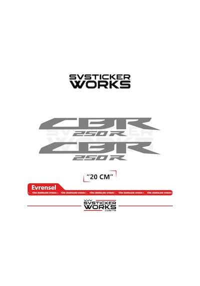 Honda Cbr 250r Sticker Uyumlu Yazı Yüksek Kalite Özel Kesim Folyo 2'li Set Gri