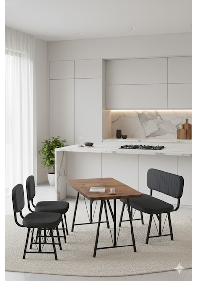 Elfin 70x110 Atlantik Sabit, 2 Sandalye 1 Bench, Masa Sandalye Takımı, Mutfak Masası Takımı - Antrasit Elfin 70x110 Atlantik Sabit, 2 Sandalye 1 Bench, Masa Sandalye Takımı, Mutfak Masası Takımı - Antrasit