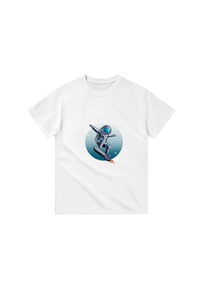Paybuy Erkek Astronot Jetpack Roket Surfing Pop Art Baskılı Pamuk Tişört Beyaz