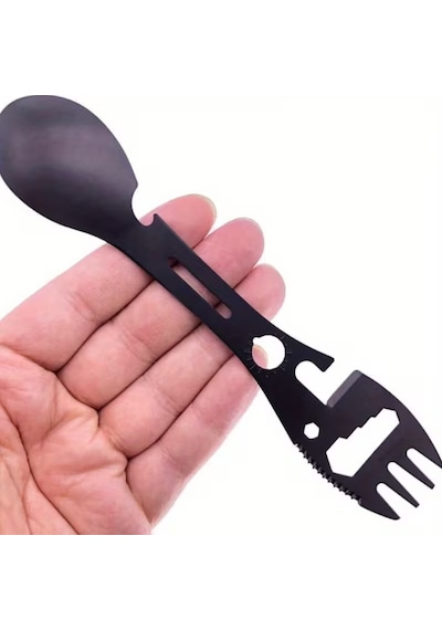 2'li Paket Taktiksel Spork Kaşık Çatal - 5 Fonksiyonlu - Paslanmaz Çelik Çok Renkli