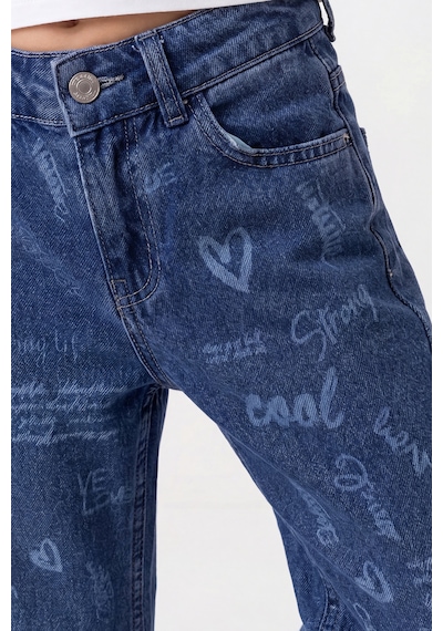 Joy Kids Kız Çocuk Lazer Baskılı Kot Pantolon 6-9yaş Mavi Kot Mavi