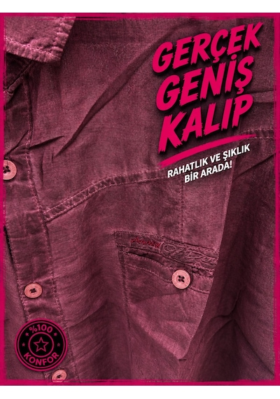 Annex Büyük Beden Pamuklu Kısa Kollu Erkek Gömlek Bordo