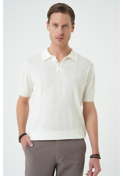 Efor Comfort Fit Polo Yaka Pamuklu Kısa Kol Casual Ekru Triko Tişört Tr 880 Ekru