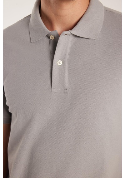 Tudors Erkek Slim Fit Dar Kesim %100 Pamuk Gri Polo Yaka Tişört-32790 Gri