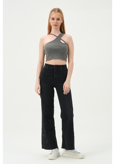 Quhox Kadın Askılı Crop Kaşkorse Gri