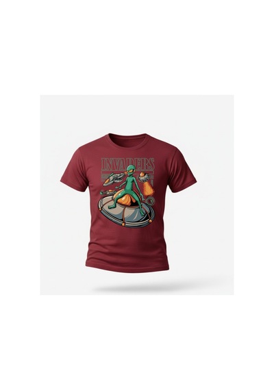 Urbantrendstore Unisex Uzaylı Oversize Fit Rahat Geniş Salaş T-shirt Günlük Tişört Bordo