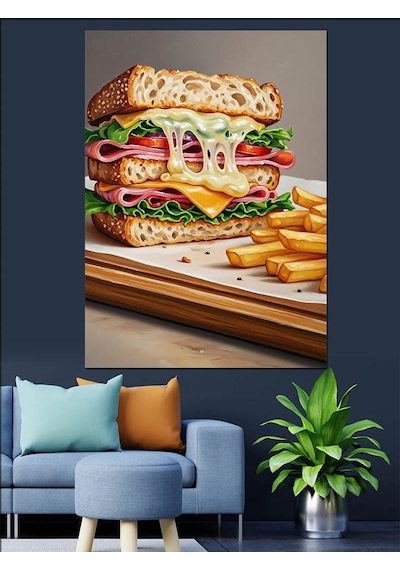 Ahşap Tablo Lezzetli Sandviç Patates Kızartması