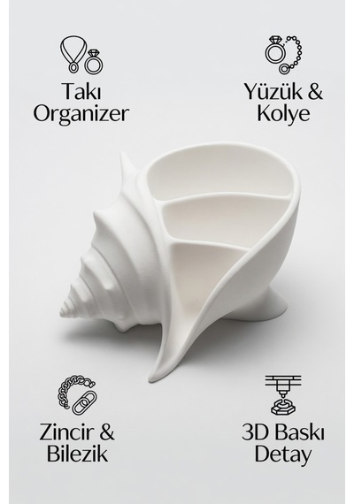 Deniz Kabuğu Takı Organizer Dekoratif Takı Kutusu Yüzük, Kolye Ve Bileklik Düzenleyici Beyaz