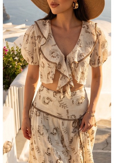 Fashion Cocktail Nakışlı İşlemeli Güpürlü Önden Bağlamalı Balon Kol Crop Bluz Ve Yırtmaçlı Asimetrik Uzun Yırtmaç Efekt Etek Yazlık Romantik Vintage Retro Bohem İkili Takım Kadın Set kahverengi Fashion Cocktail Nakışlı İşlemeli Güpürlü Önden Bağlamalı Balon Kol Crop Bluz Ve Yırtmaçlı Asimetrik Uzun Yırtmaç Efekt Etek Yazlık Romantik Vintage Retro Bohem İkili Takım Kadın Set kahverengi