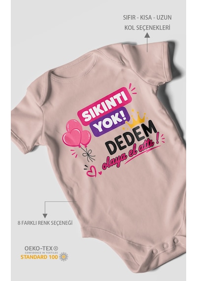 Morivokids Sıkıntı Yok Dedem Konuya El Attı Kısa Kollu Bebek Body %100 Pamuk Pastel Pembe