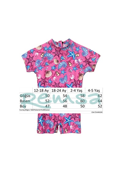 Remsa Mayo Uv Korumalı Tulum Kısa Kollu Şortlu Çocuk Bebek Yüzücü Mayo C64 Pink Pembe01