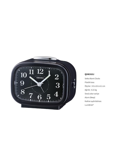 Seiko Qhk060j Sessiz Saniyeli Aydınlatmalı Bell Sesli Alarm 5 Dk Ertelemeli Masa Saati Çok Renkli