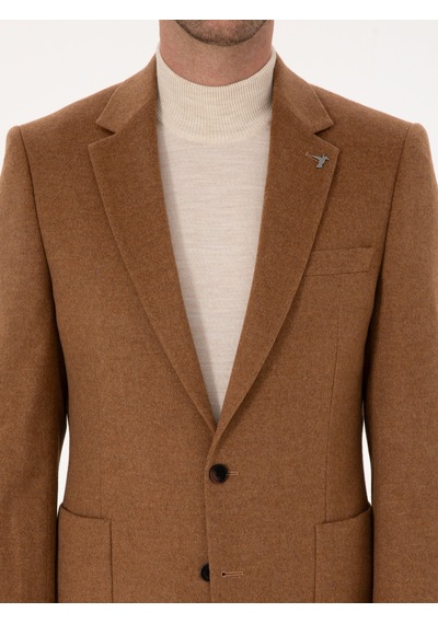 Cacharel Camel Slim Fit %100 Kaşmir Flanel Ceket Kahverengi