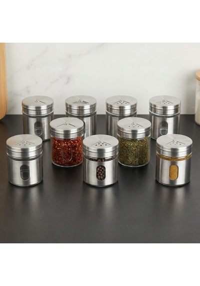 Deconox 12'li Metal Kaplı Cam Baharatlık Seti 60 Ml - Döner Başlıklı Paslanmaz Çelik Baharat Takımı Diğer