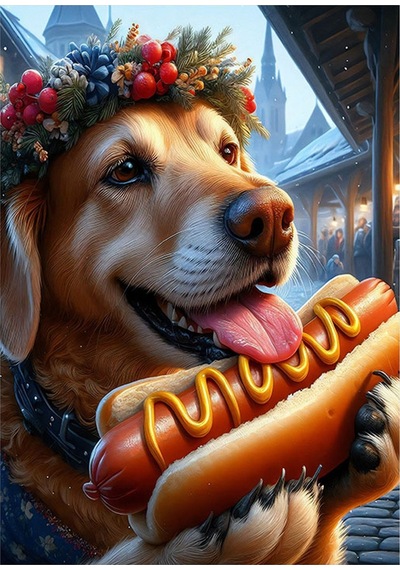 Hotdog Yiyen Köpek Desenli Mdf Tablo 35cm X50cm