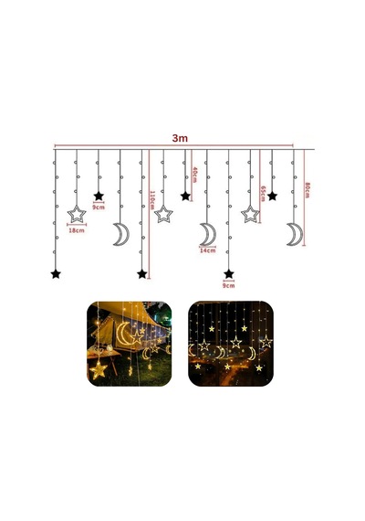 Ay Ve Yıldız Figürlü Kumandalı 12 Sarkıtlı 120 Led Dekor Işık Dekoratif Ortam Ve Masaüstü Aydınlatması Diğer