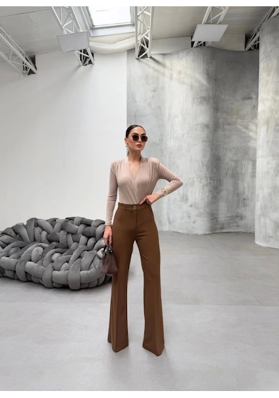 Defymoda 230 Gr Poly Viscose Full Lycra I Spanyol Paça Pantolon Taba