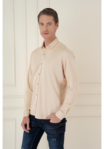 Efor G 1583 Slim Fit Bej Klasik Gömlek Bej