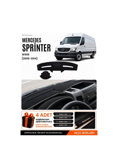 Mercedes Sprinter W906 2006-2014 Uyumlu Torpido Örtüsü, Torpido Kılıfı - Siyah-gri - Mb020