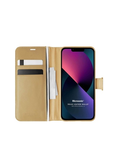 Apple Iphone 13 Ile Uyumlu Kılıf Delux Leather Wallet Gold Col107360-gold