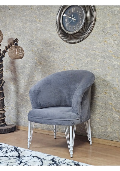 Zafir Tekli Teddy Beyaz Boyalı Telli Ayak Çay Seti Koltuk Tekli Berjer , Balkon, Salon, Ofis Gri