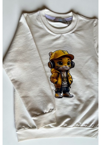 Minik Motion 3'lü Set Çocuk Baskılı 2 İplik Penye Sweatshirt Krem - Siyah