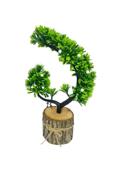 Yapay Çiçek Beyaz Çiçekli Bonsai Ağacı Dekoratif Kütük Saksıda Yapay Ağaç Bonzai Hilal Model