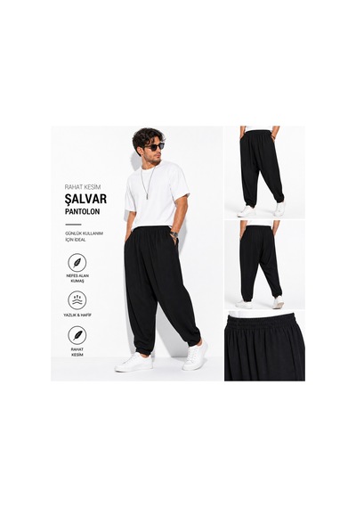 No Brand Verox Fıt Erkek Rahat Kesim Şalvar Pantolon Yazlık, Hafif, Nefes Alan Premium Kumaş Siyah Siyah No Brand Verox Fıt Erkek Rahat Kesim Şalvar Pantolon Yazlık, Hafif, Nefes Alan Premium Kumaş Siyah Siyah