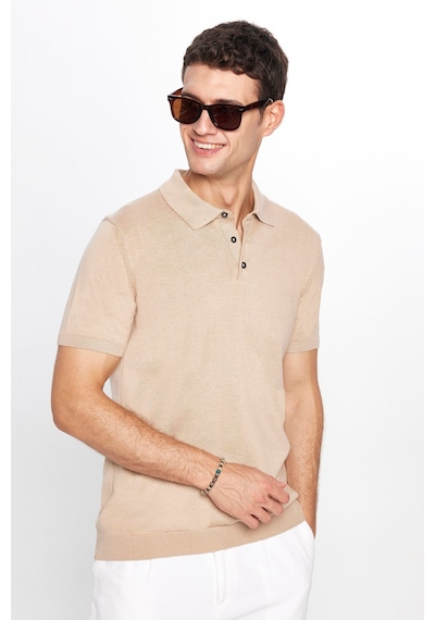 Tudors Erkek Slim Fit Dar Kesim Pamuklu Örme Triko Taş Polo Yaka Tişört-31427-taş Taş