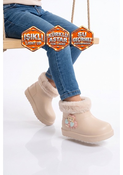 Twingo Ekru İçi Kürklü Sıcak Tutan Aksesuarı Işıklı Unisex Çocuk Bot-çizme 515