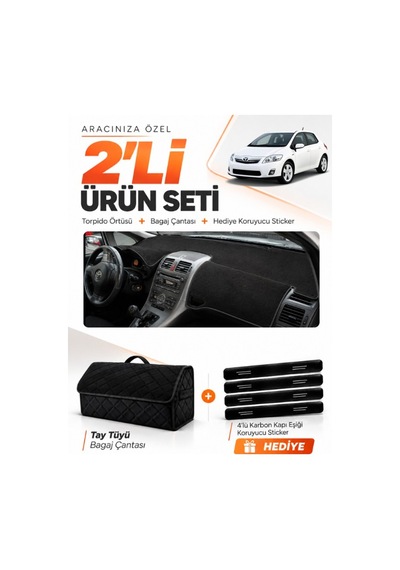 E-biz Toyota Aurıs E150 2006-2012 Uyumlu Torpido Örtüsü + Tay Tüyü Bagaj Çantası - Siyah - To005