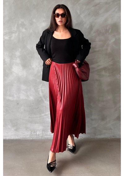 Madmext Bordo Pileli Kadın Etek Mg2318 Bordo