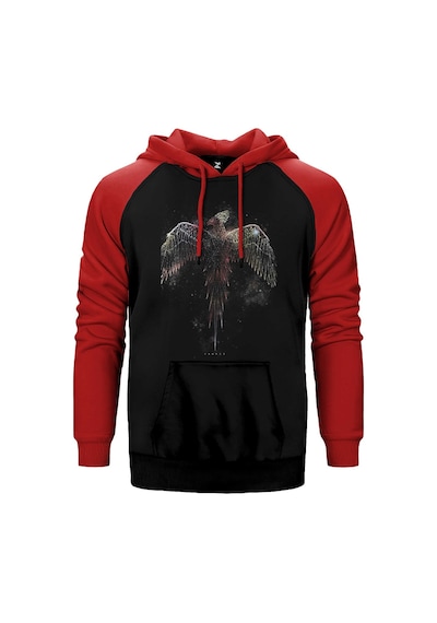 Anka Kuşu Phoenix Kırmızı Renk Reglan Kol Kapşonlu Sweatshirt Kırmızı