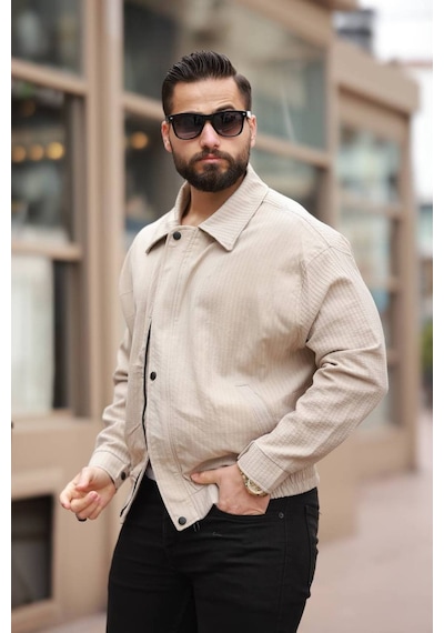 Unisex Yeni Sezon Kapitone Dolgulu Oversize Vintage Krem Çzgl