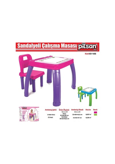 Pilsan Sandalyeli Çalışma Masası 03-402 - Aktivite Masası ✅ Mavi Yeşil