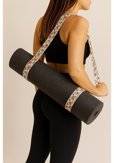 Tr Mat Taşıma Askısı - Yoga Motifli Dijital Baskılı 205 Cm Pamuklu Mat Taşıma Askısı