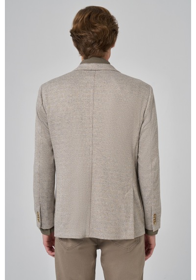 Morven Erkek Bej Örme Trend Desenli Slim Fit Mono Yaka Ceket 26ms002001653 Bej