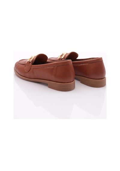 Dgn 1851 Kadin Metal Aksesuarli Loafer Ayakkabi Koyu Taba