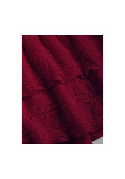 Wild Flower Fırfırlı Alaçatı Sitili Askılı Bluz Ve Katlı Mini Şort Etek Takım Bordo
