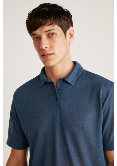 Grımelange Toby Erkek Polo Keten Görünümlü Tiril Tiril Kumaşlı Lacivert Polo Yaka T-shirt