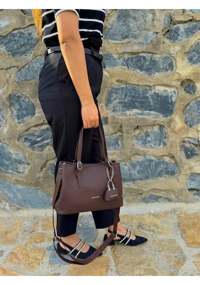 Just Polo Kadın Orijinal Just Polo Yumuşak Deri Ayarlanabilir Askılı Lüks El & Omuz Çantası Shoulder Bag Kahverengi